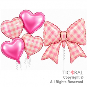 SET DE GLOBOS METALIZADO MO�O CUADRILLE ROSA Y CORAZONES 5 UNIDADES